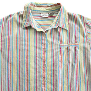 Chicos Button Up Shirt Womens XL Colorful Striped Cotton Stretch Career Casual